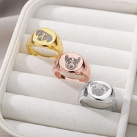 custom pet photo rings for women personalized animal picture finger ring stainless steel jewelry commemorative trendy gift 2022