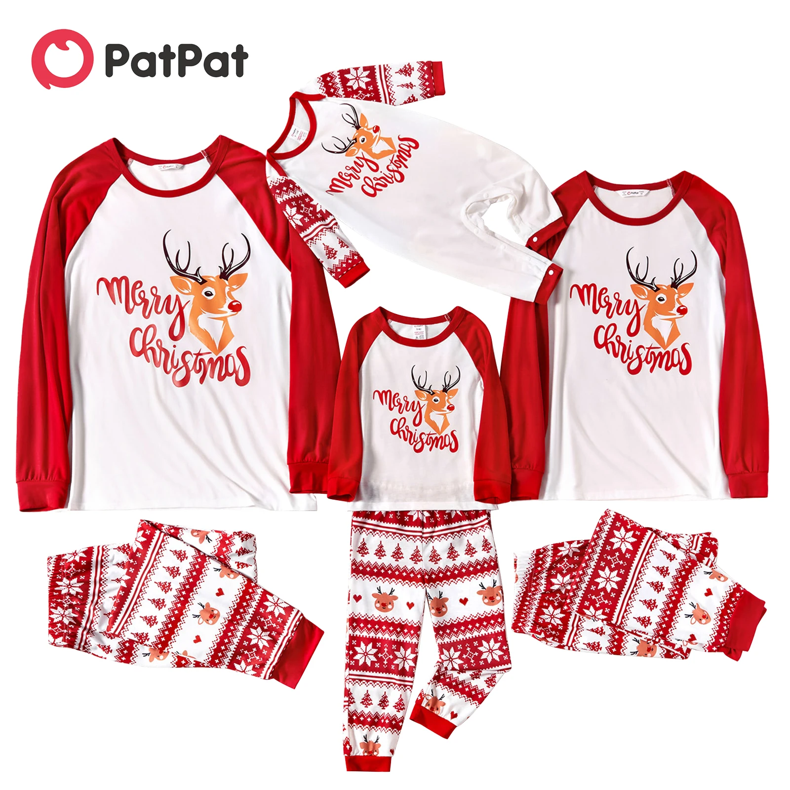 

PatPat Christmas Reindeer and Letter Print Red Family Matching Raglan Long-sleeve Pajamas Sets (Flame Resistant)