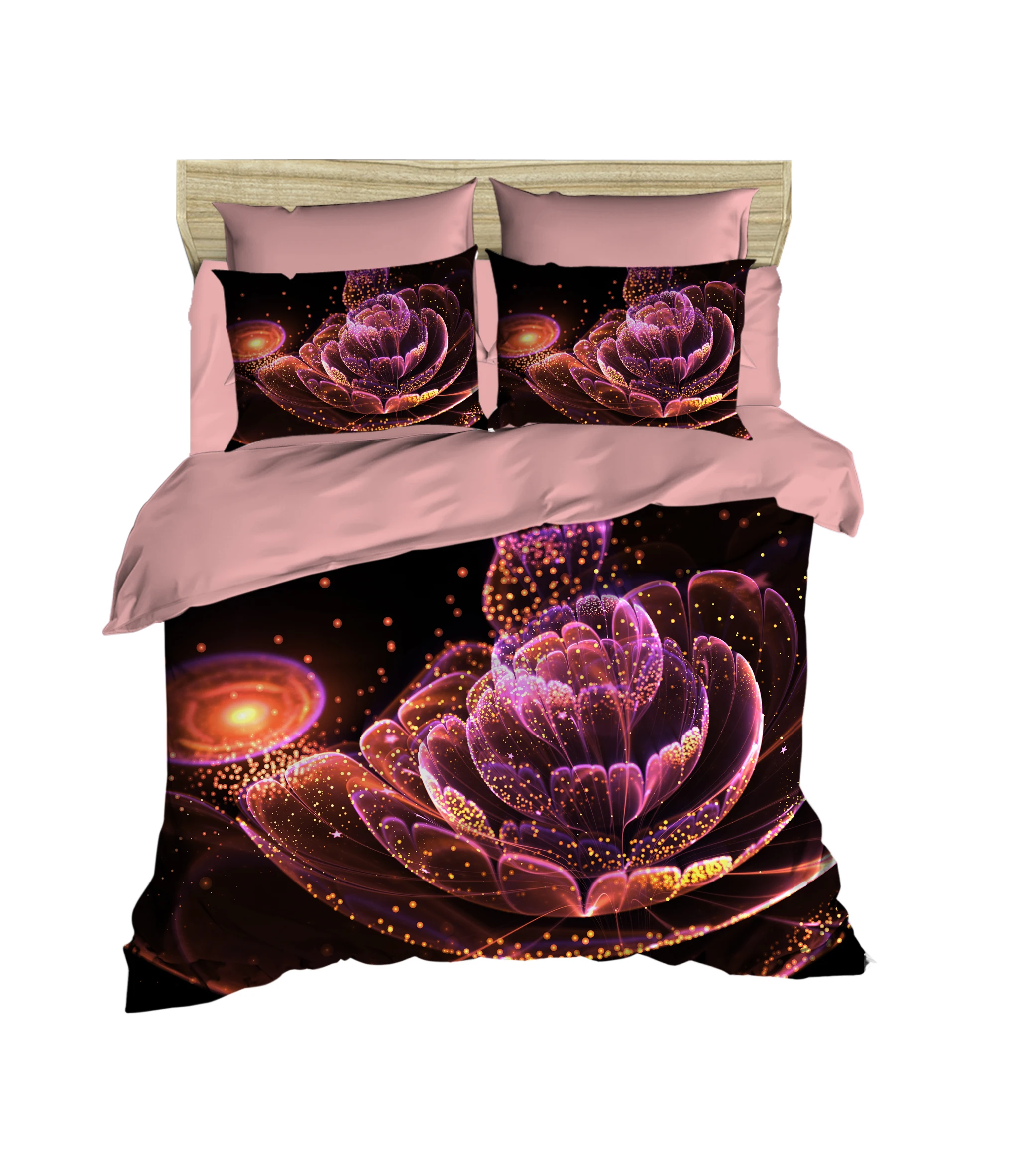 

100% Turkish Cotton Floral Bedding Lotus Flower Themed 3D Printed Duvet Cover Set, All Sizes, Made in Turkey