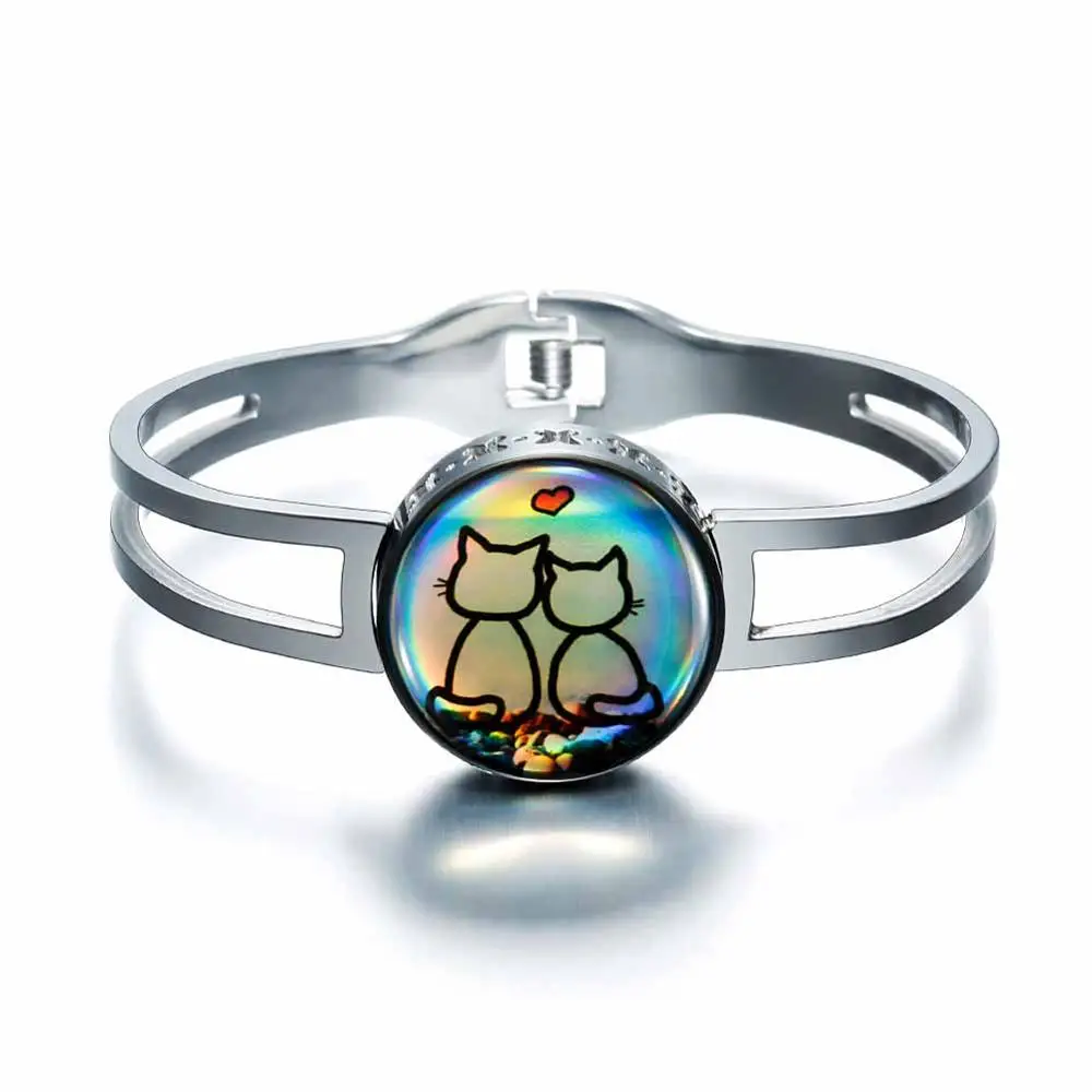 

Tobosen Stainless Steel Cute Cat Mouth Design Bracelet Silver Color love Bangles Fashion Jewelry Gift for Women Men