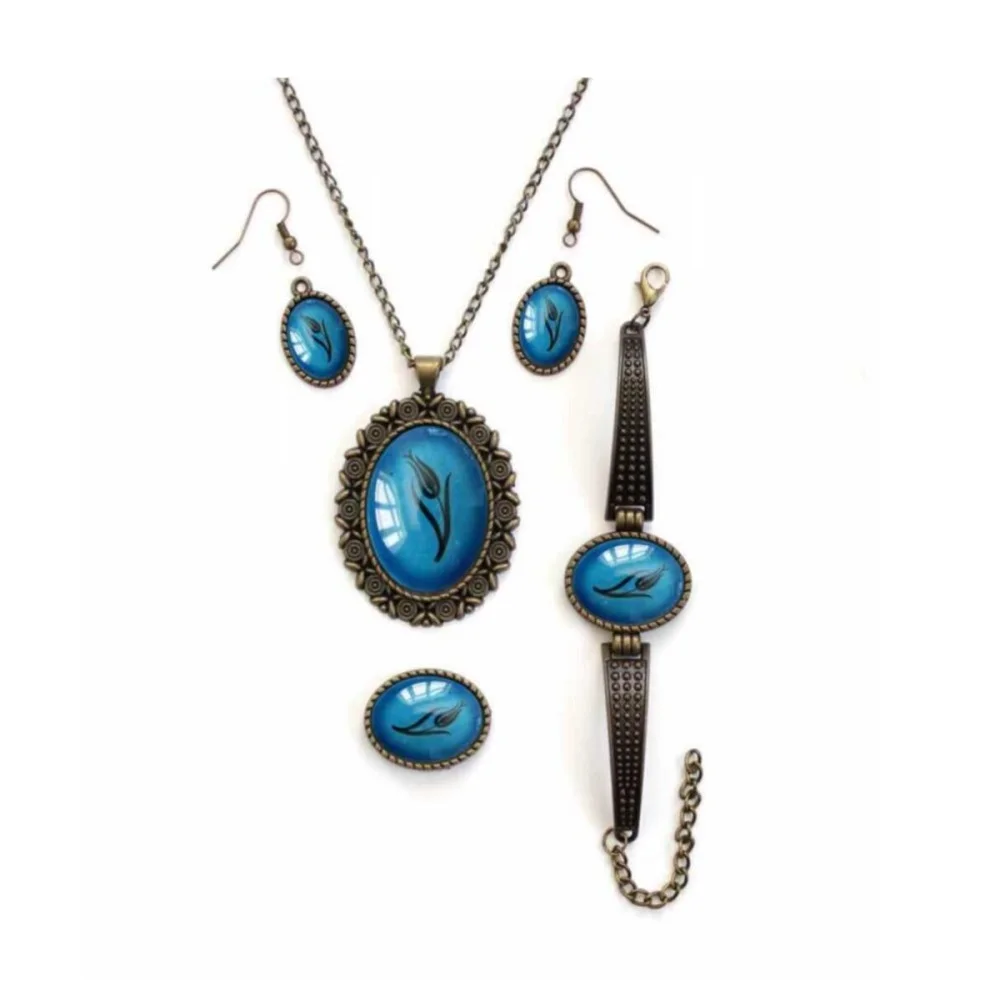 

Jewelry Set Necklace, Ring, Bracelet handmade iznik tile Ceramic processing Tile Mosaic Patterned Necklace earring Jewelry Set