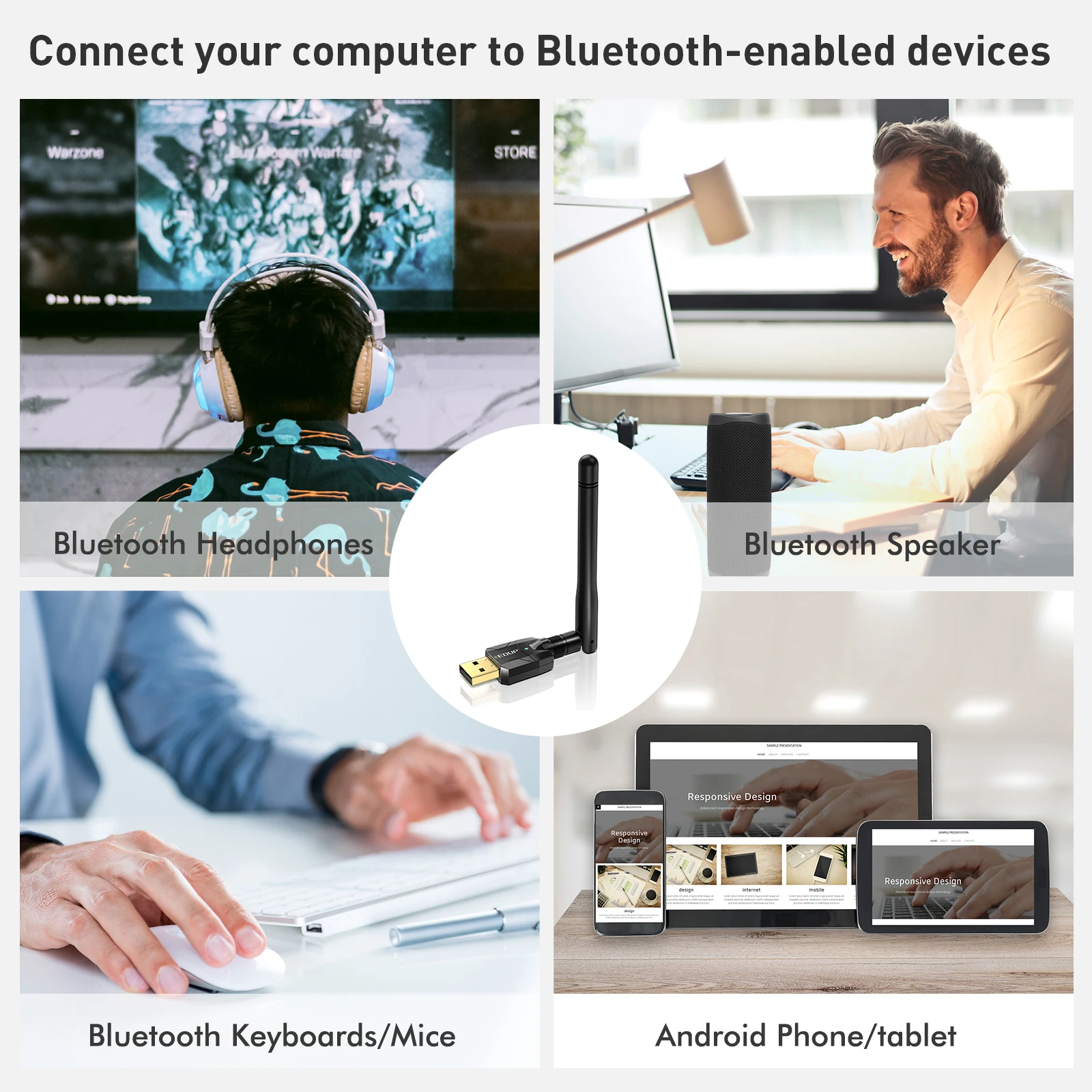 EDUP Bluetooth 5.0/4.1 USB Wireless Dongle Portable Connector Audio Music Receiver Transmitter For Computer | Компьютеры и офис