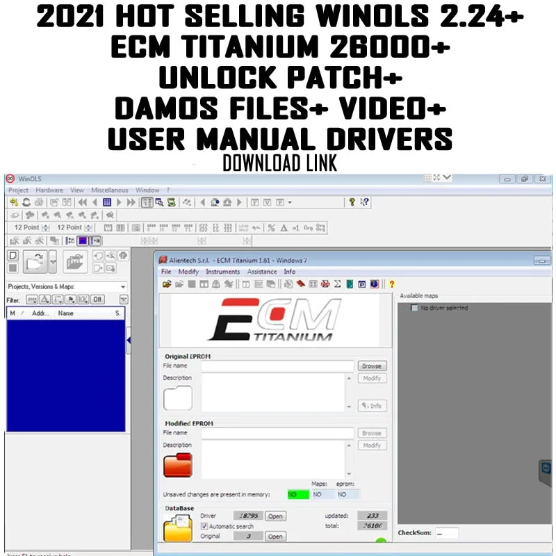 

2021 Hot Selling Winols 2.24+ Ecm Titanium 26000+ Unlock Patch+ Damos Files+ Video + User Manual Drivers