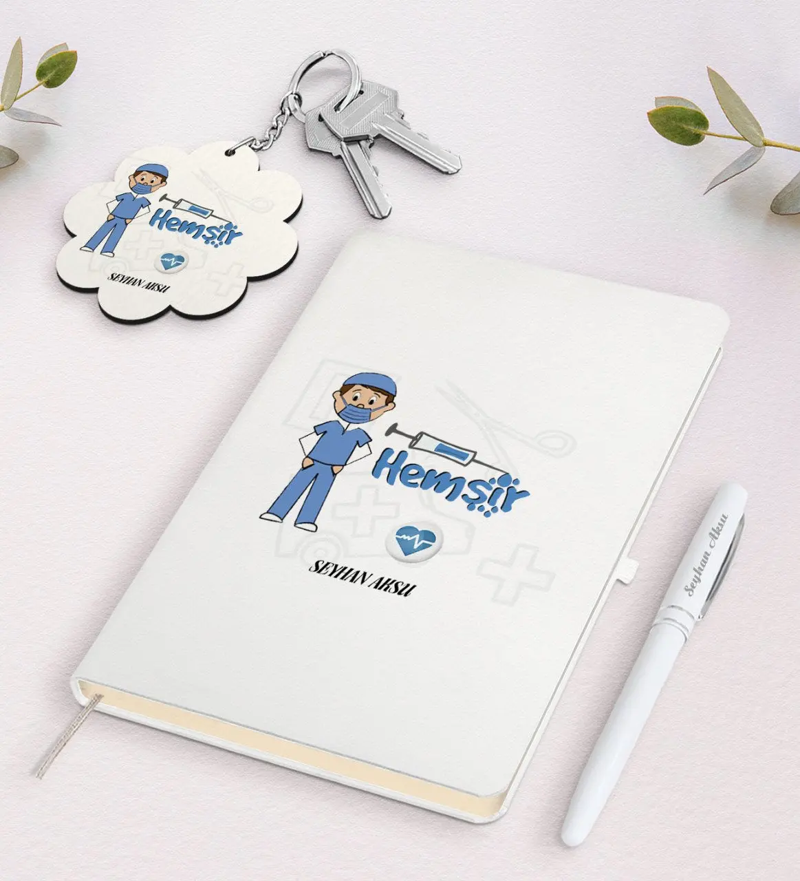 

Personalized Hemşir White Notebook Pen and Keychain Gift Set Reliable Quality Gift Casual Design Occasion Special Occasions