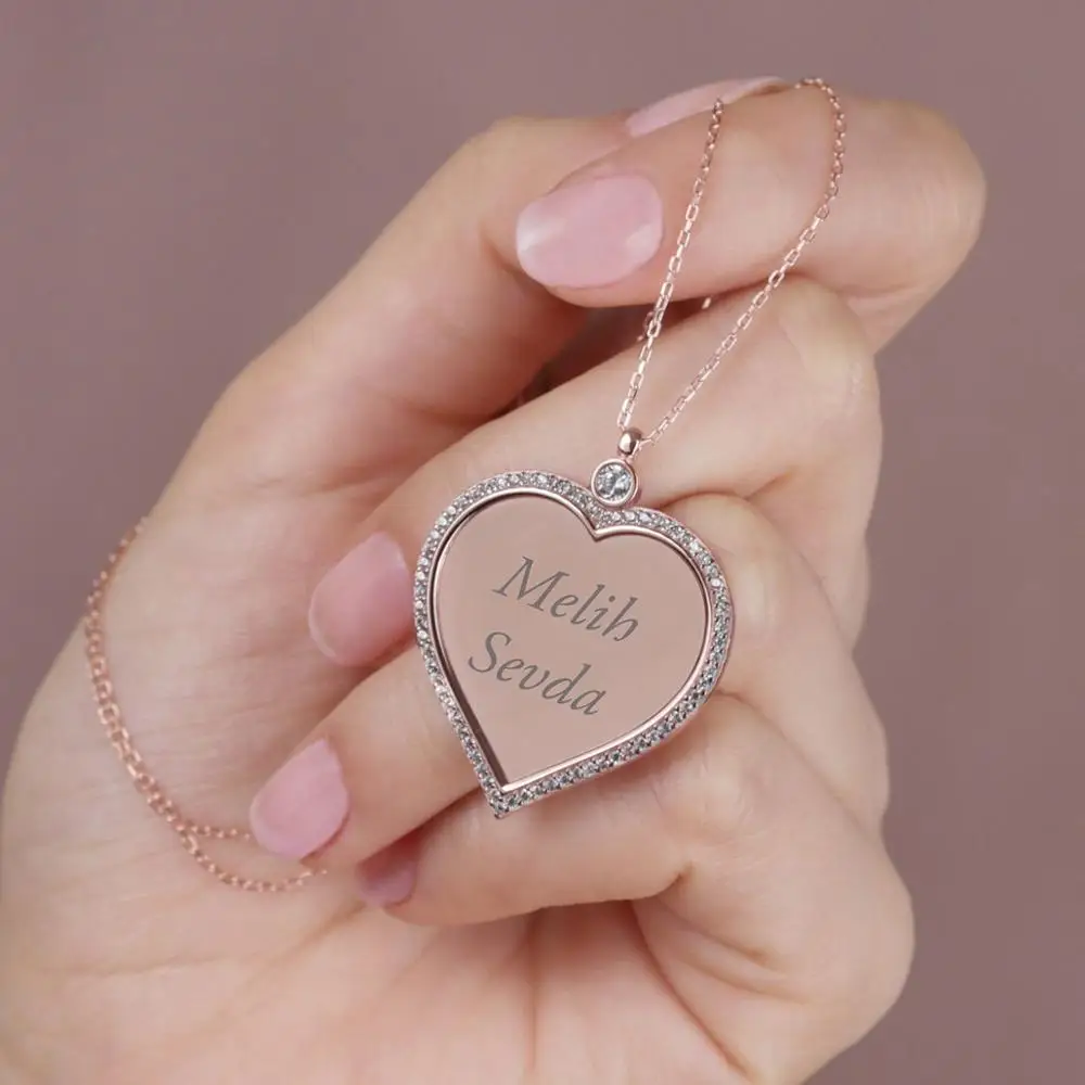 

Vaoov 925 Sterling Silver Personalized Name Heart Plate Necklace - Made in Turkey