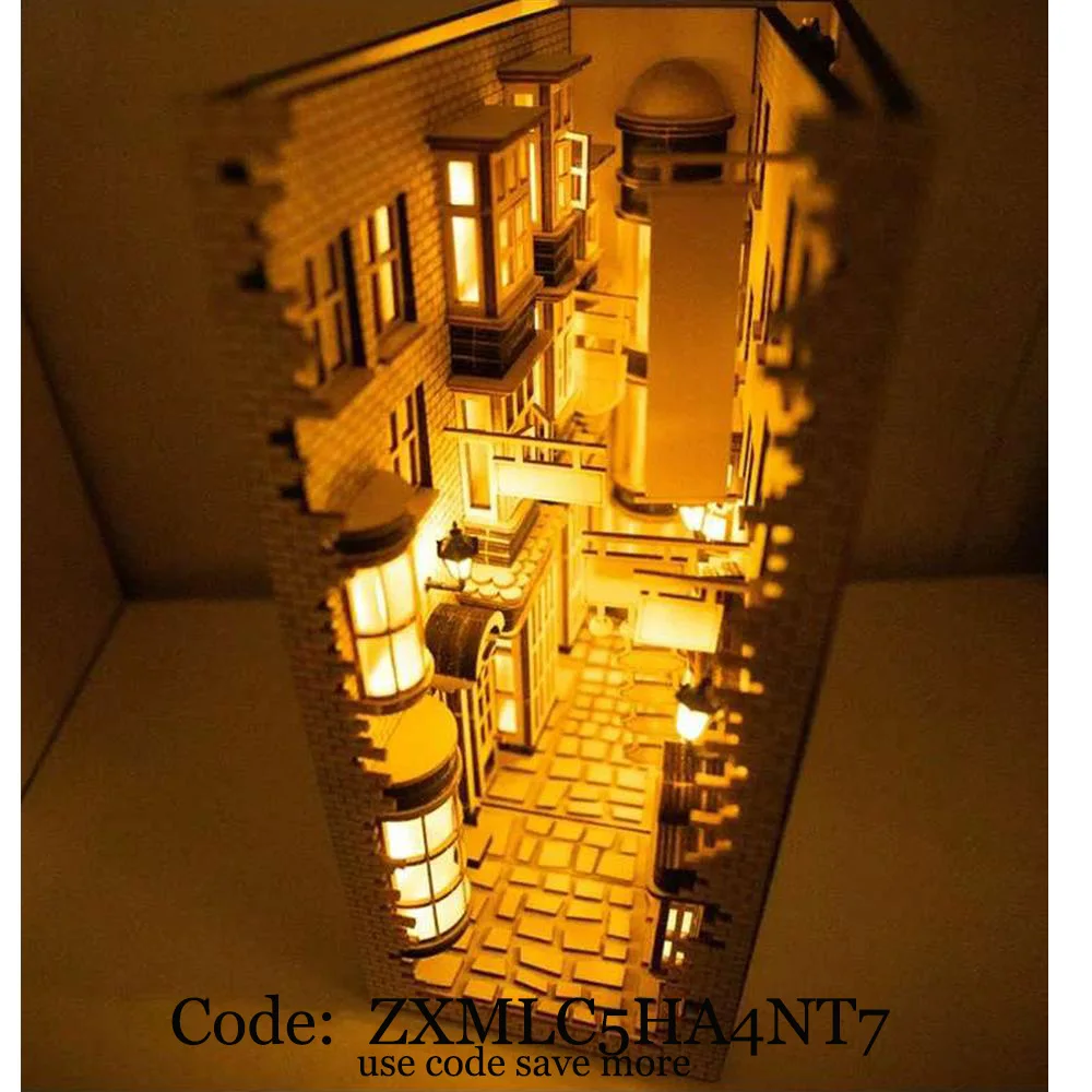 

2020 New London Alley Street Rear Lane Bookcase DIY Wooden Assembly Model Bookshelf Street with Light Model Building Kit Calle