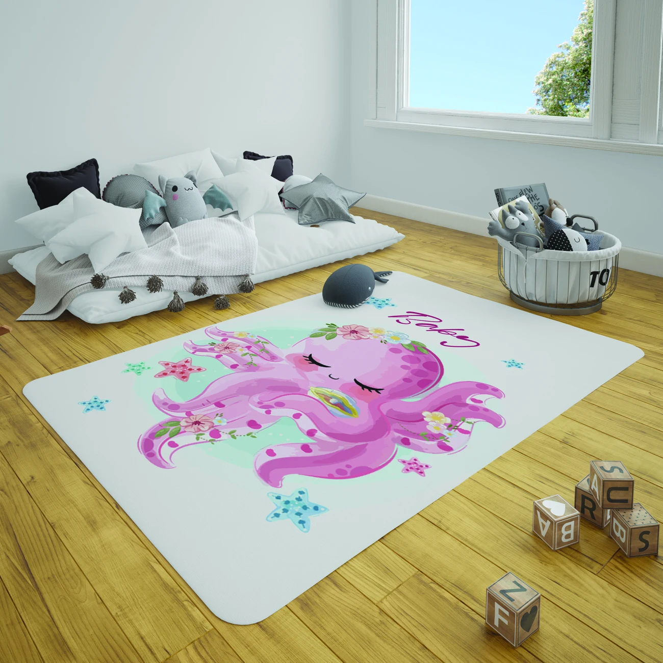 Carpet for Kids Room Non-Slip Floor Mat 2021 Decoration Rugs Durable Pink Baby Octopus Model 204