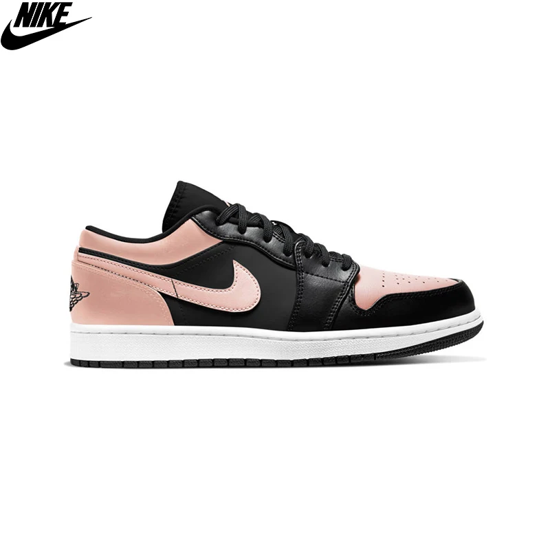 Оригинальные низкие мужские баскетбольные кроссовки Nike Air Jordan 1-черные/розовые