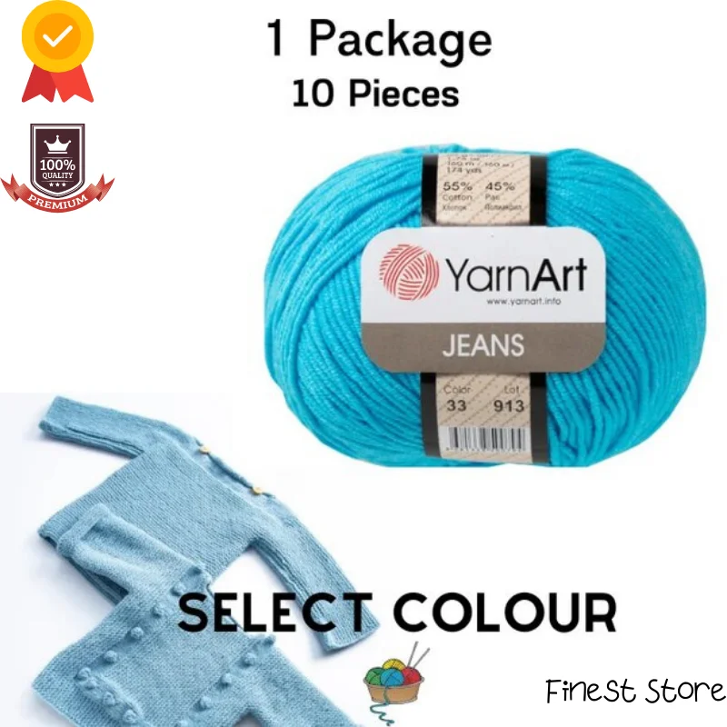 Thread 1 Pack |10 Balls| Yarnart Jeans Yarn %55 Cotton - %45 PolyAcr 50gr-160m Cardigan Sweater Shawl Blouse Home Textile Thread