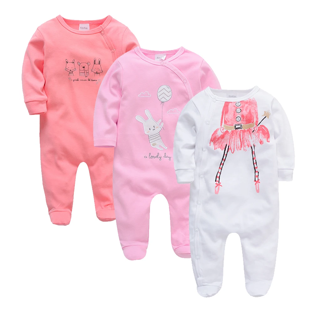 

Kavkas 3PCS Baby Girls Rompers Roupa De Bebes Pink Bunny Winter Soft Cotton Clothes New Born Kids Outfit Jumpsuit
