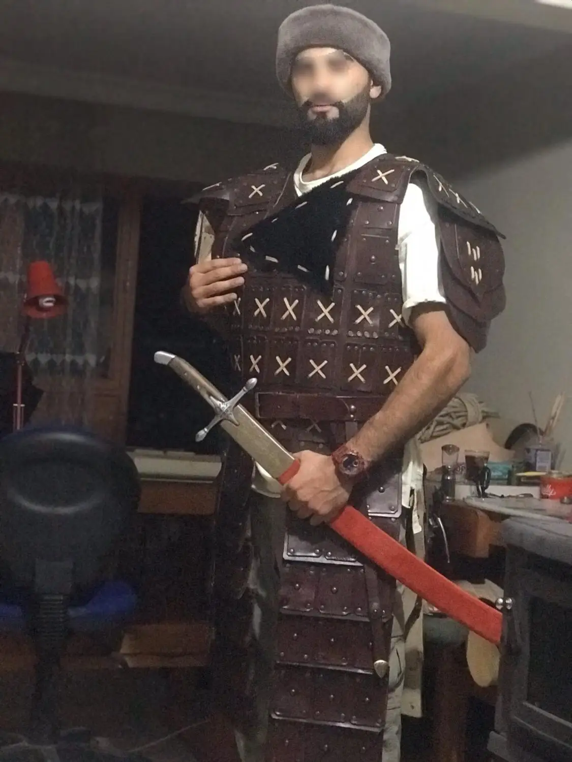 Кожаные монгольские брони воина Lamellar пояс кафтан рубашка брюки комплект ботинок