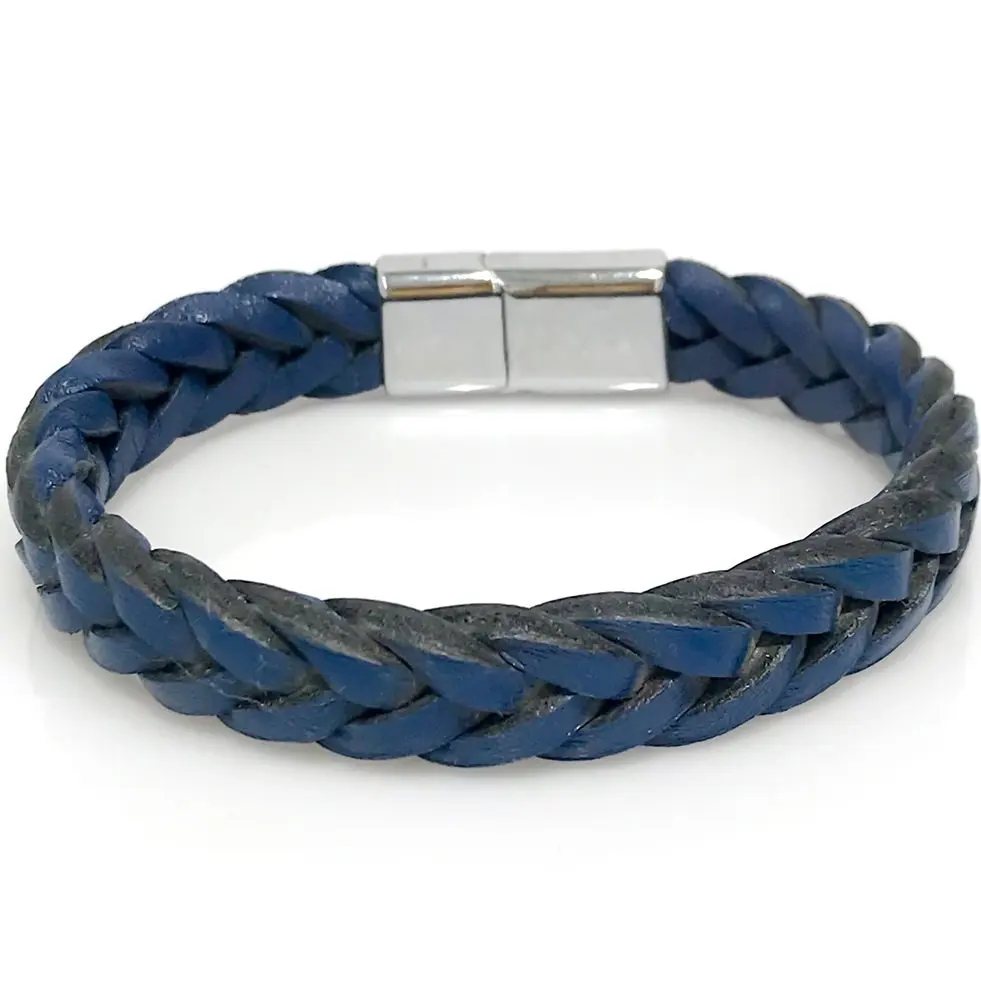 

Original Leather Navy Blue Color Mesh Steel Male Bracelet