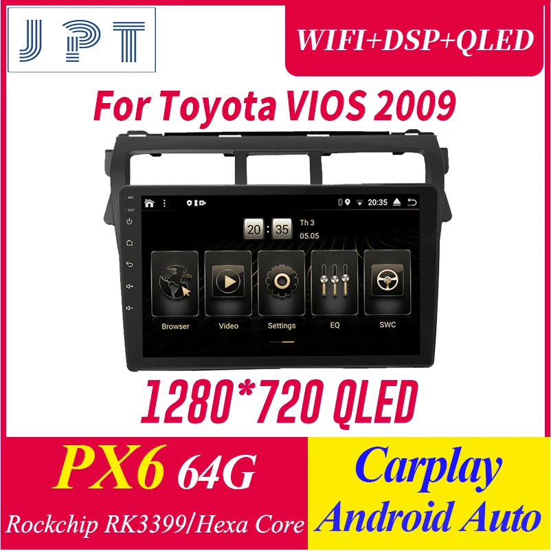 Автомобильный мультимедийный плеер 1 din Android для TOYOTA Vios 2009 QLED 1280*720 Carplay DSP RDS GPS 4 Гб +