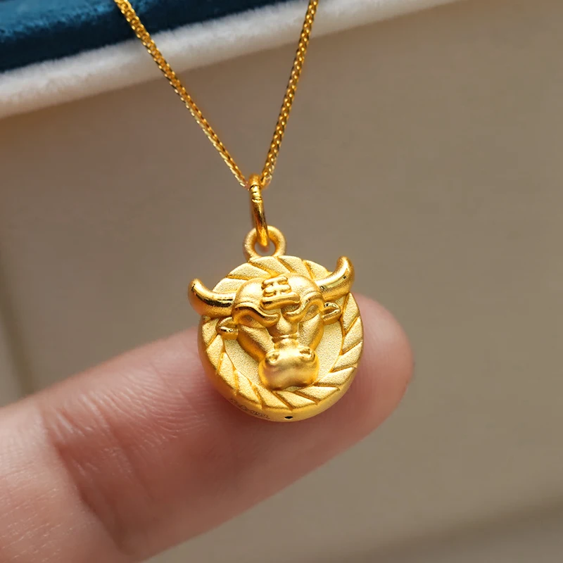 

New Arrival 999 Yellow Gold Pendant Women 24K Yellow Gold OX Round FU Necklace Pendant