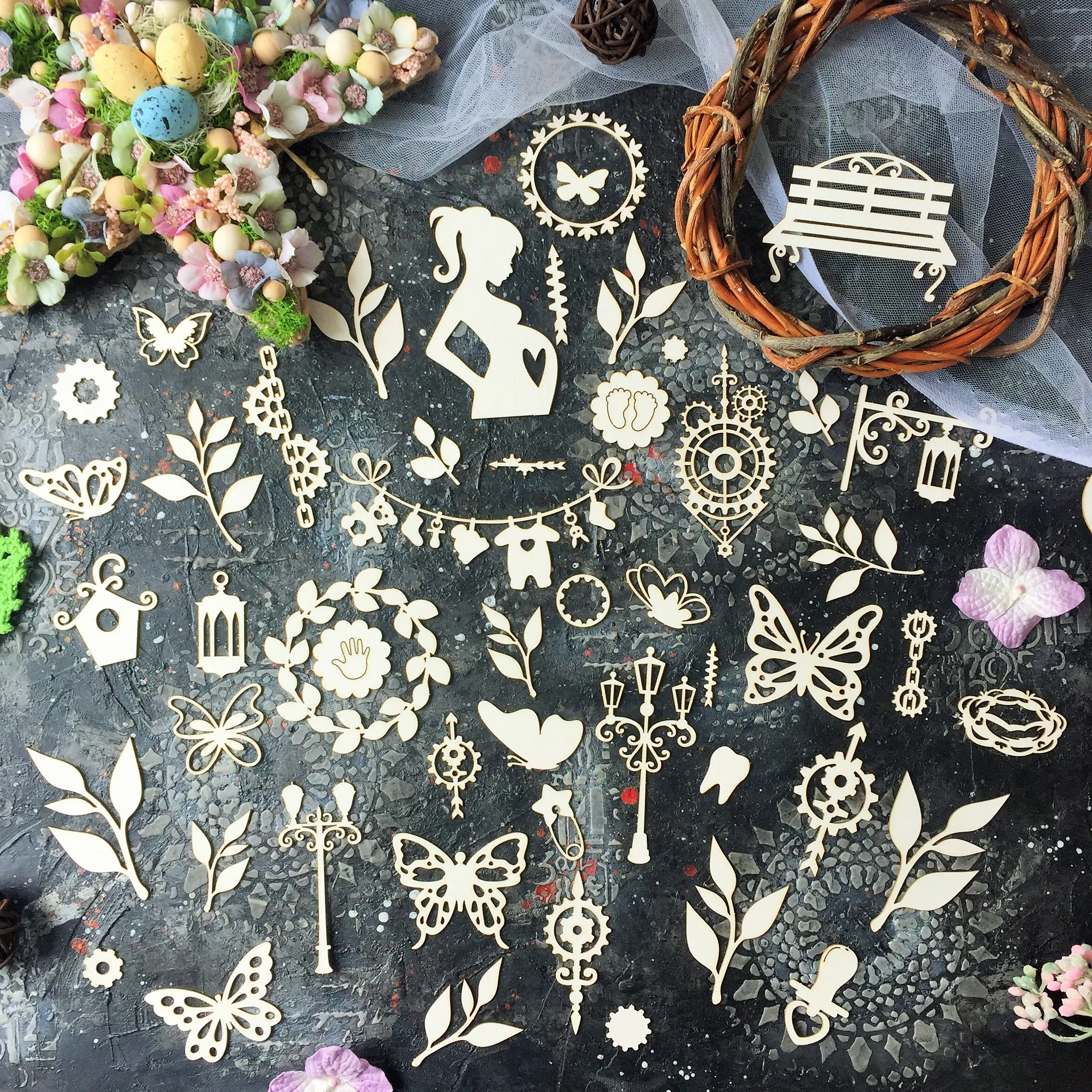 Чипборд для скрапбукинга МИКС (ЛОТ) из картона 47 шт - Украшение на разные темы | Дом