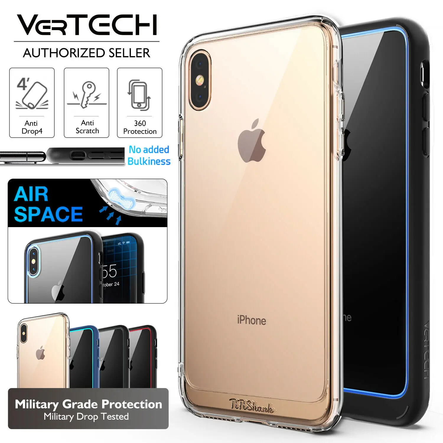 Vertech iPhone X XS чехол для Max XR прозрачный сверхпрочный противоударный Тонкий +