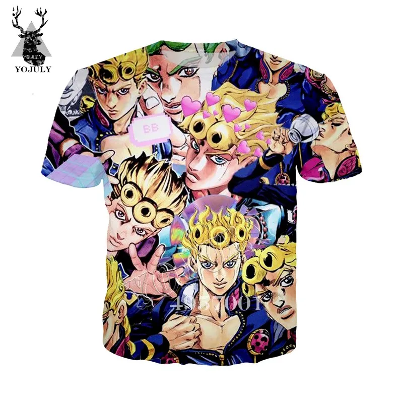 YOJULY аниме JoJo невероятное приключение 3D принт в стиле Харадзюку летняя футболка для мальчиков и девочек уличная одежда Забавные топы Для мужчин Для женщин рубашки Y392
