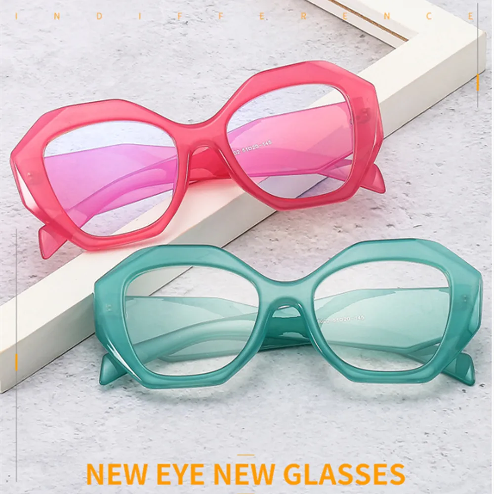 

Anti-blue Light New Candy Color Polygon Square Eyeglasses For Women Vintage New Fashion Plastic Clear Computer Glasses Frame