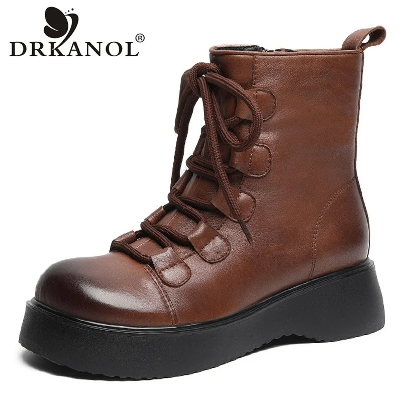 

DRKANOL Brand Women Boots 2021 Autumn Platform Chunky Sole Side Zipper Wedges Heightened Ankle Boots For Women Leisure Shoes