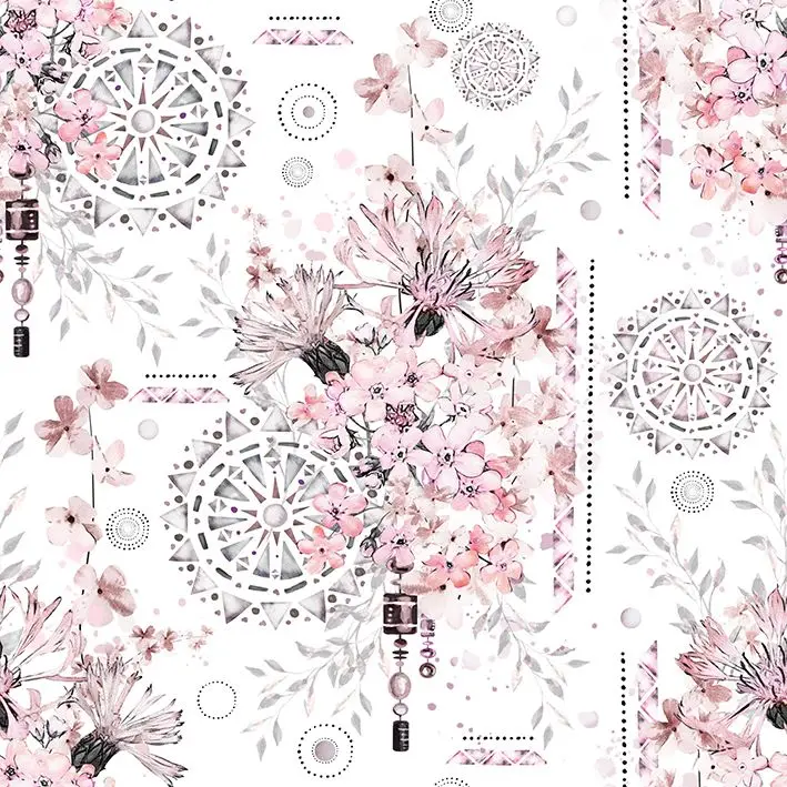 

Curtain Mandala Patterns and Flowers Blossoms in Bouquets Soft Colors Decorative Spring Artwork Wholesale
