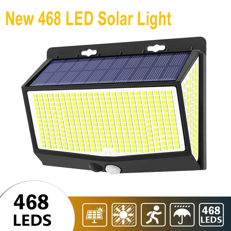 

New 468 LED Solar Light Outdoor with Human Body Sensor 3 Modes Lighting Waterproof for Garden,Yard,Patio,Walls,Deck,Fence