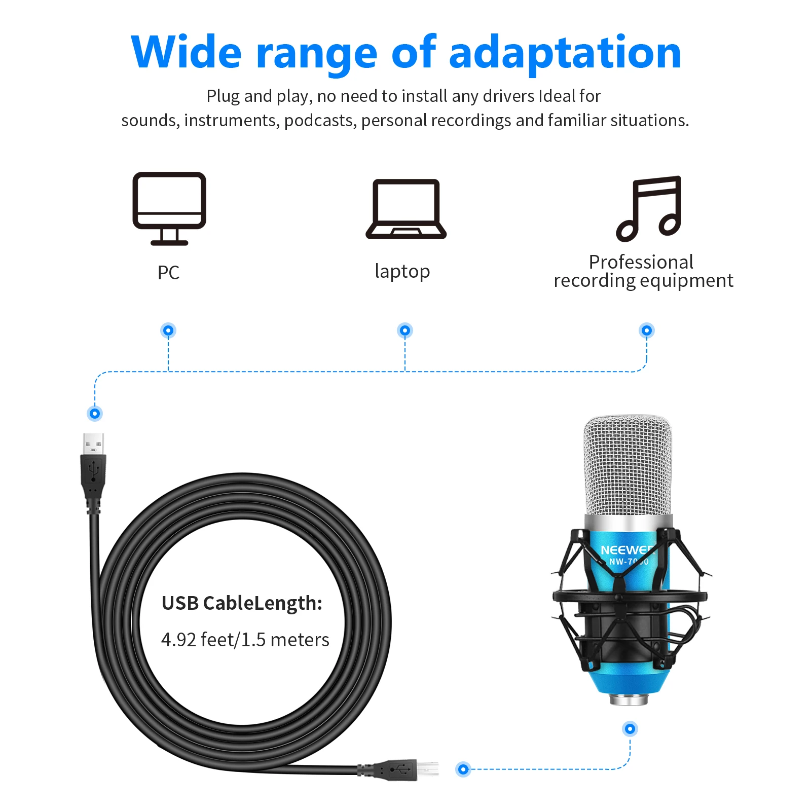 Neewer NW-7000 USB Студийный конденсаторный микрофон и NW-35 подвеска ножничный держатель +