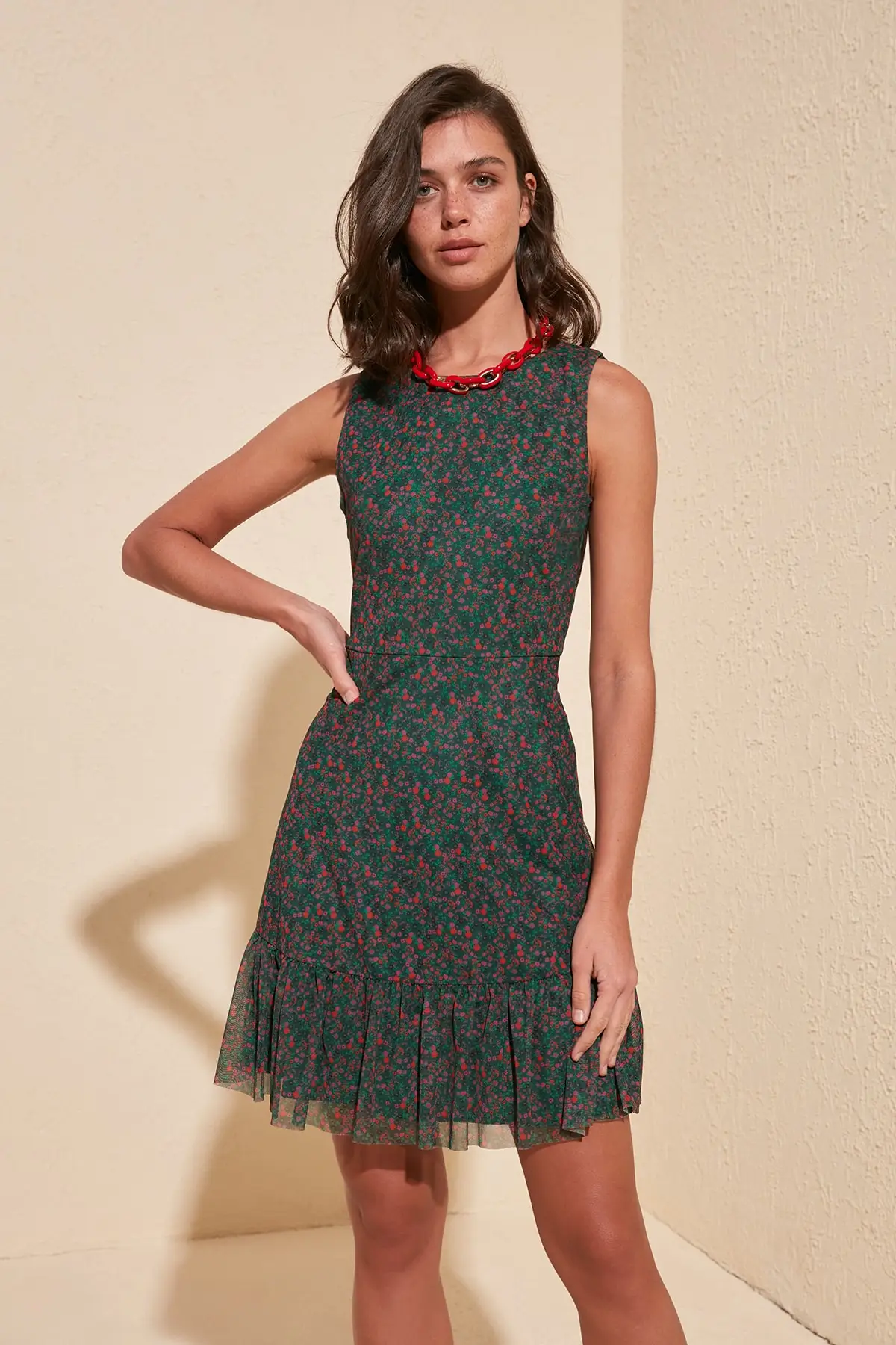 Тюлевое трикотажное платье TWOSS20EL1693 с узором|Женские платья| |