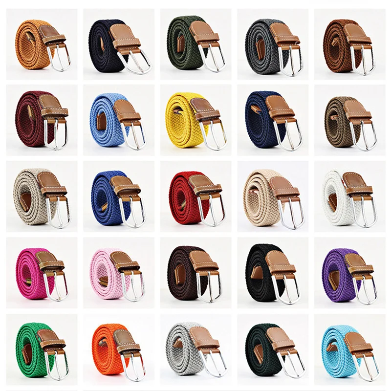 40 Colors Canvas Elastic Belts for Men Women Fashion Pin Buckle Woven Braided Stretch Elastic Belt Waist Leather Loop Jean Pants