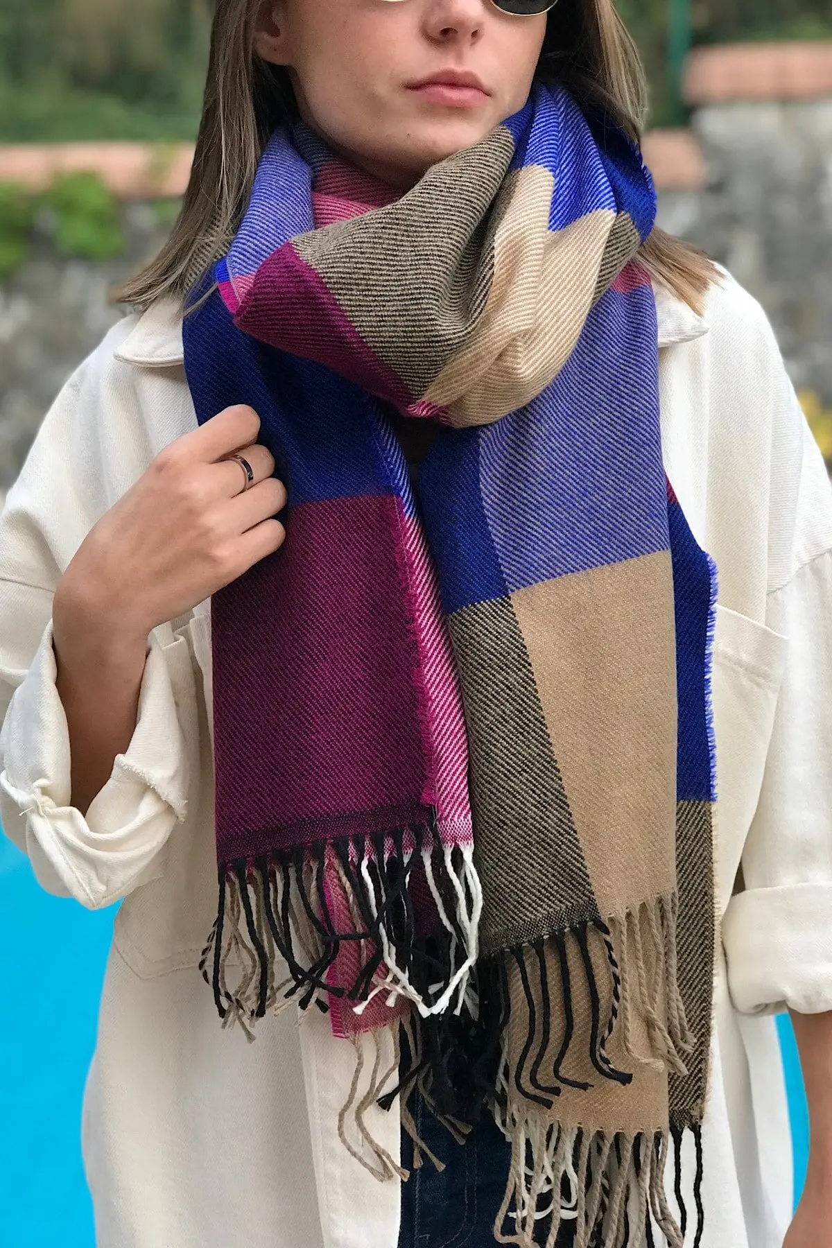 Novon Clothing & Accessories Unisex Plaid Bits Fringed Long Scarf