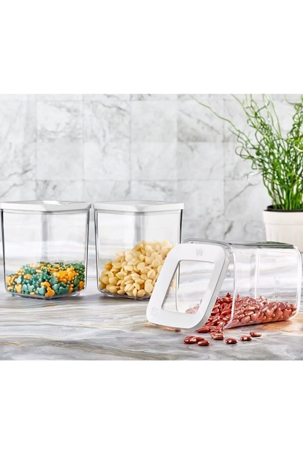 

3x900ml Kitchen Food Storage Box Container Set For Kitchen Organizer Square Vacuum Lid Airtight Wheat Pasta Rice Pulses Storage