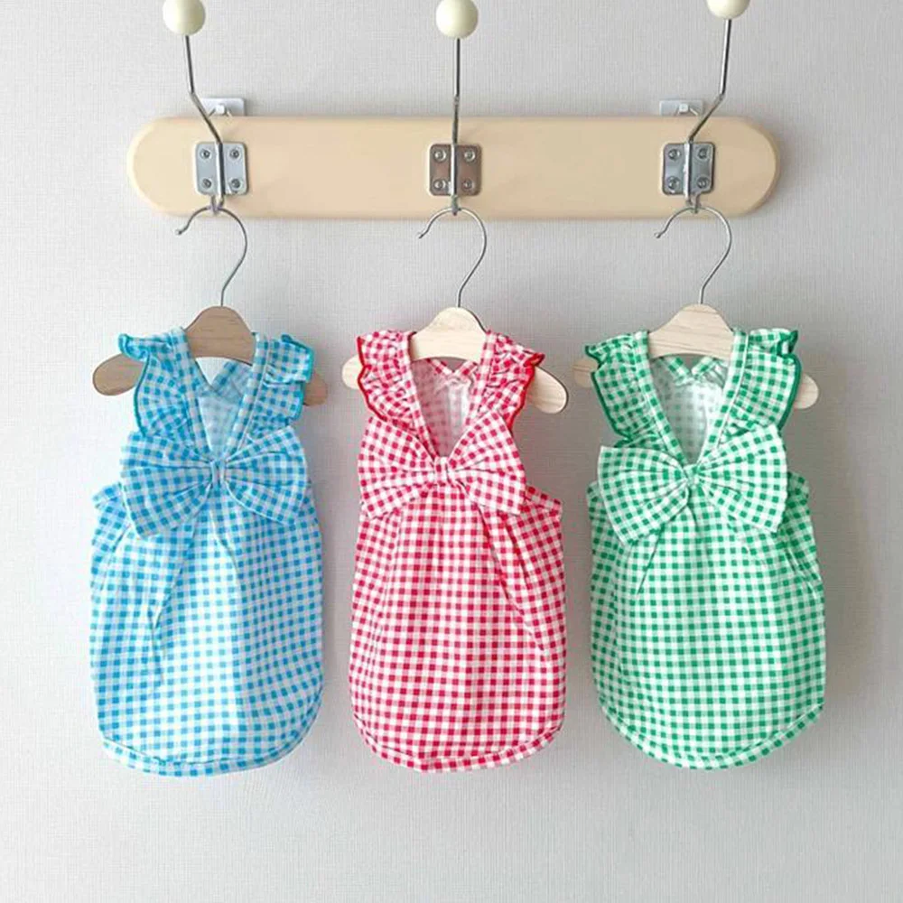 

Summer Fashion Pet Gog Cat Bowknot Sling Vest Clothes For Pets Camisole Lovely Thin Lattice Sling Pet Vests Clothing Pets Supply