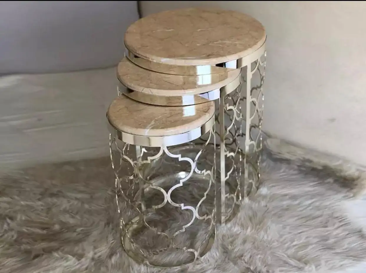 Современный кофейный столик из 3 предметов нержавеющей стали с оттоманным