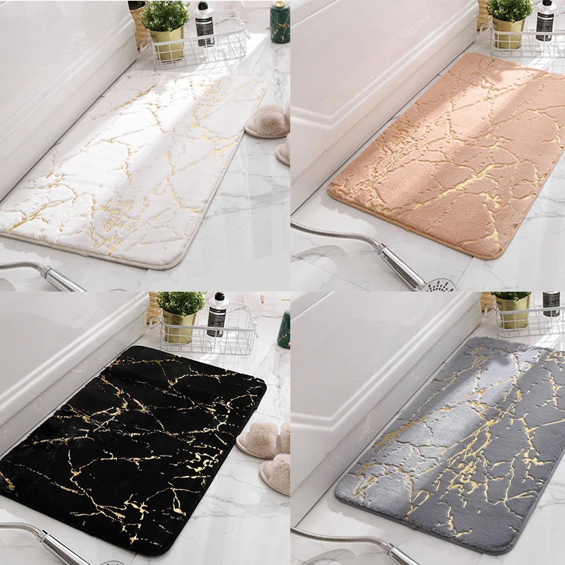 

Marble Pattern Bathroom Mat Modern Anti-slip Washable Home Decor Living Room Mat Bedroom Bathroom Rectangular Carpet