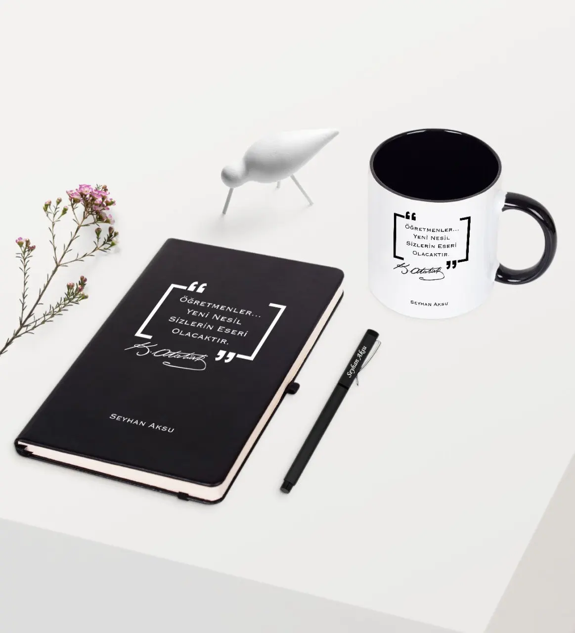 

Personalized Ataturk Themed Black Notebook Pen Mug Set-1