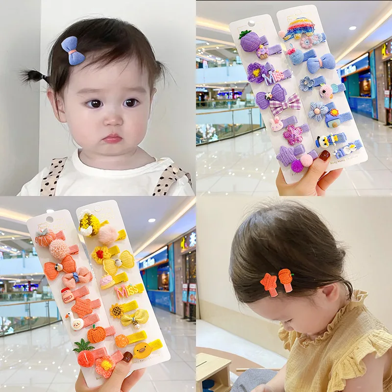 

5/10 Pcs/Set Baby Girls Cute Hair Clips Children Lovely Cartoon Flower Bow Barrettes Hairpins Kids Hair Accessories