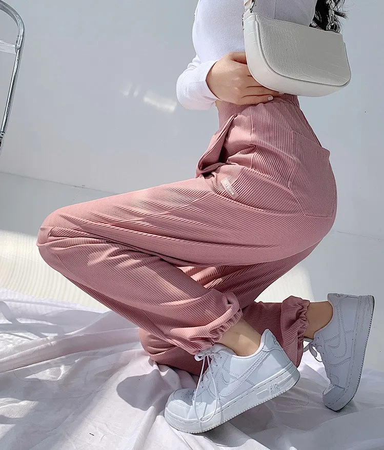 

Obrix Light Female Casual Style Pants High Waist Drawstring Sashes Sporty Comfy Trousers For Women