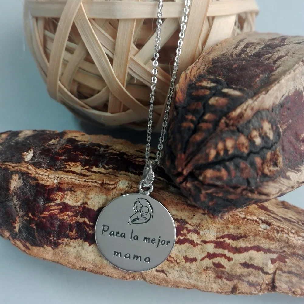 Alylosilver воротник Colgante Medalla Madre Para La Mejor Mama Plata De Ley Mujer Incluye Cadena и Estuche gift | Украшения
