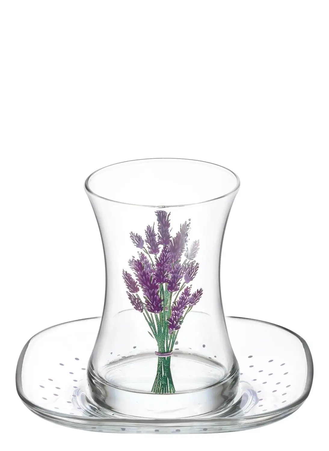 

lavender patterned turkish tea glass set ( 6 glasses + 6 coasters )