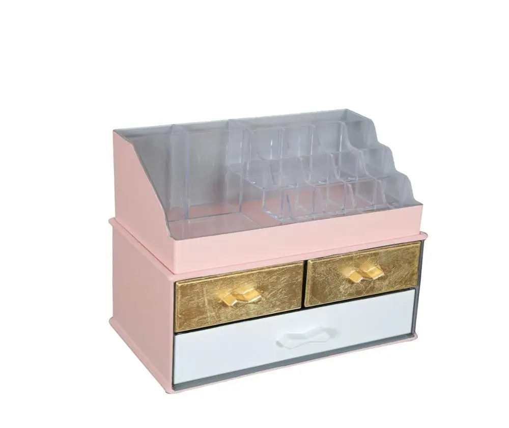 

Pink Gold Foil Drawer Makeup Box Organizer