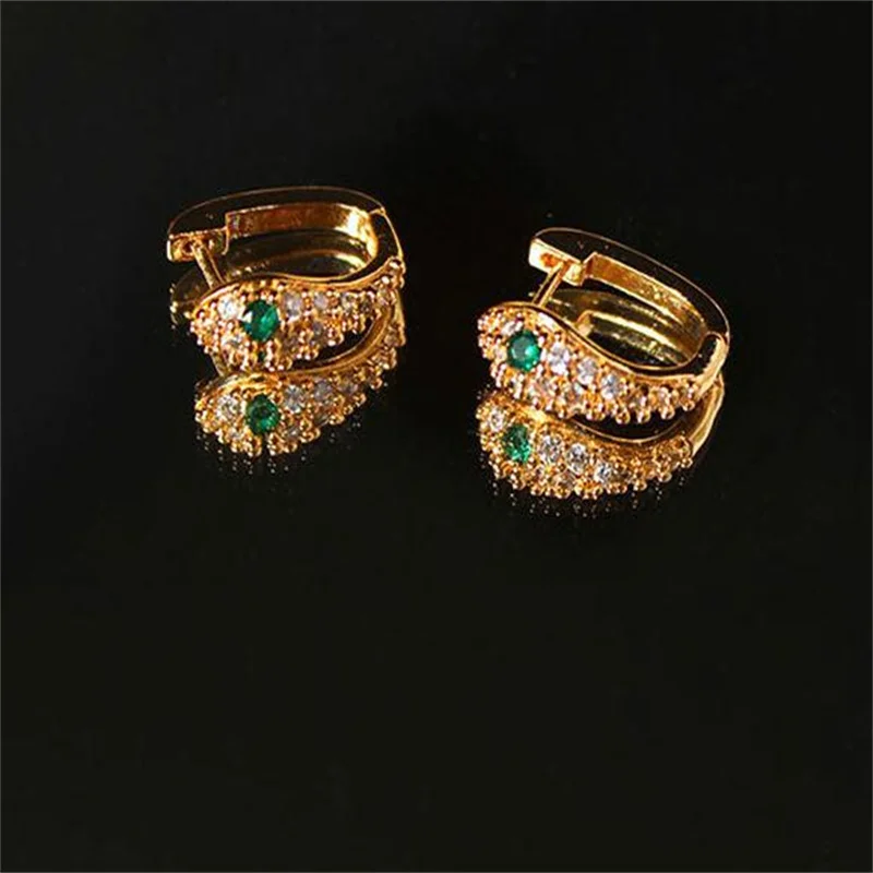 

European And American Fashionable Modern Snake Micro-Inlaid Zircon Full Diamond U-Shaped Buckle Earrings