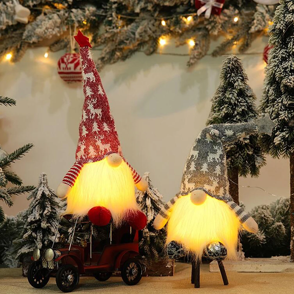 1 шт. Рождественское украшение с огнями светящаяся безликая кукла бородой для