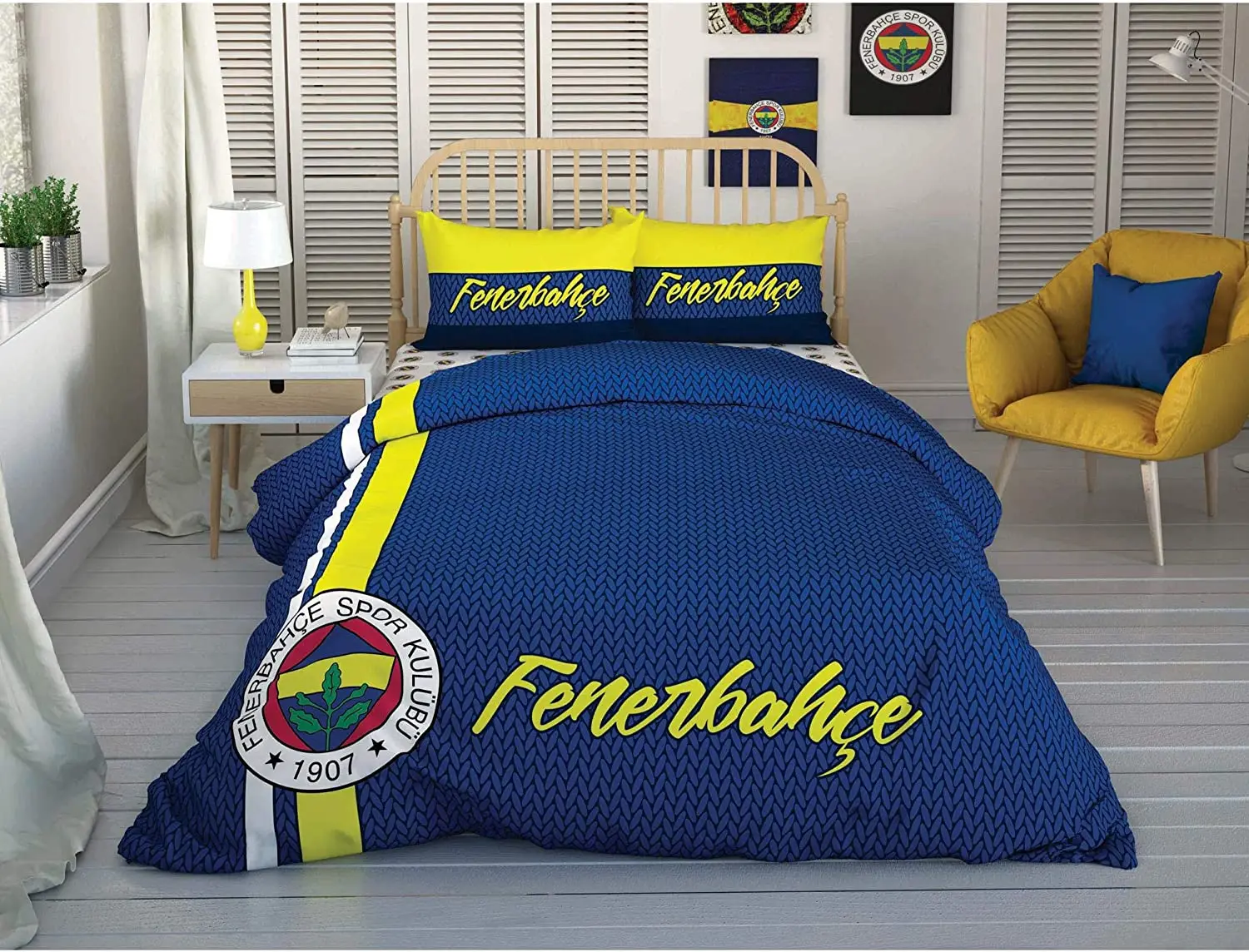

TAC 4 pcs Licensed Double/Queen Size Quilt/Duvet Cover Set - Fenerbahce Striped