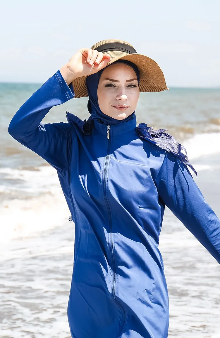 

Marina Fully Covered Swimsuit Straight Zipper Unlined Long Sleeve Tippet 4 Season Useful Comfortable Stylish Women Muslim Hjap