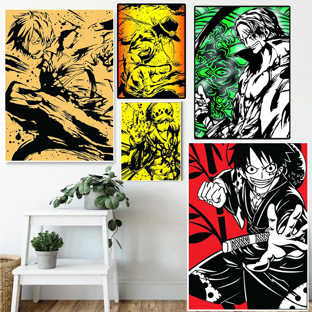 

One Piece Japanese Anime Canvas Painting Wall Art Luffy Ace Law Sanji Shanks Posters Prints Pictures Boys Room Home Decor Mural