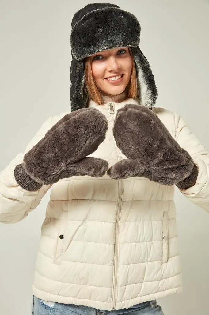 12902 пушистые антрацитовые вязаные перчатки YL | Аксессуары для одежды