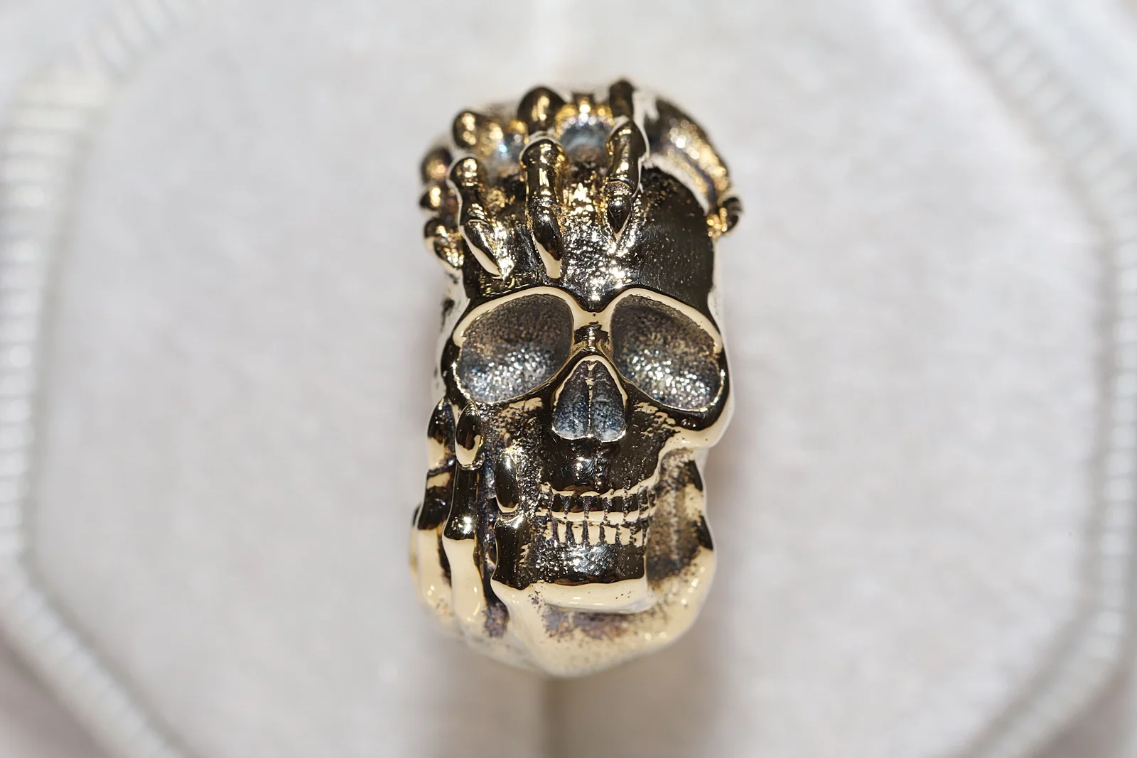 

Old Style New Made 14K Gold Skeleton Head Pretty Ring