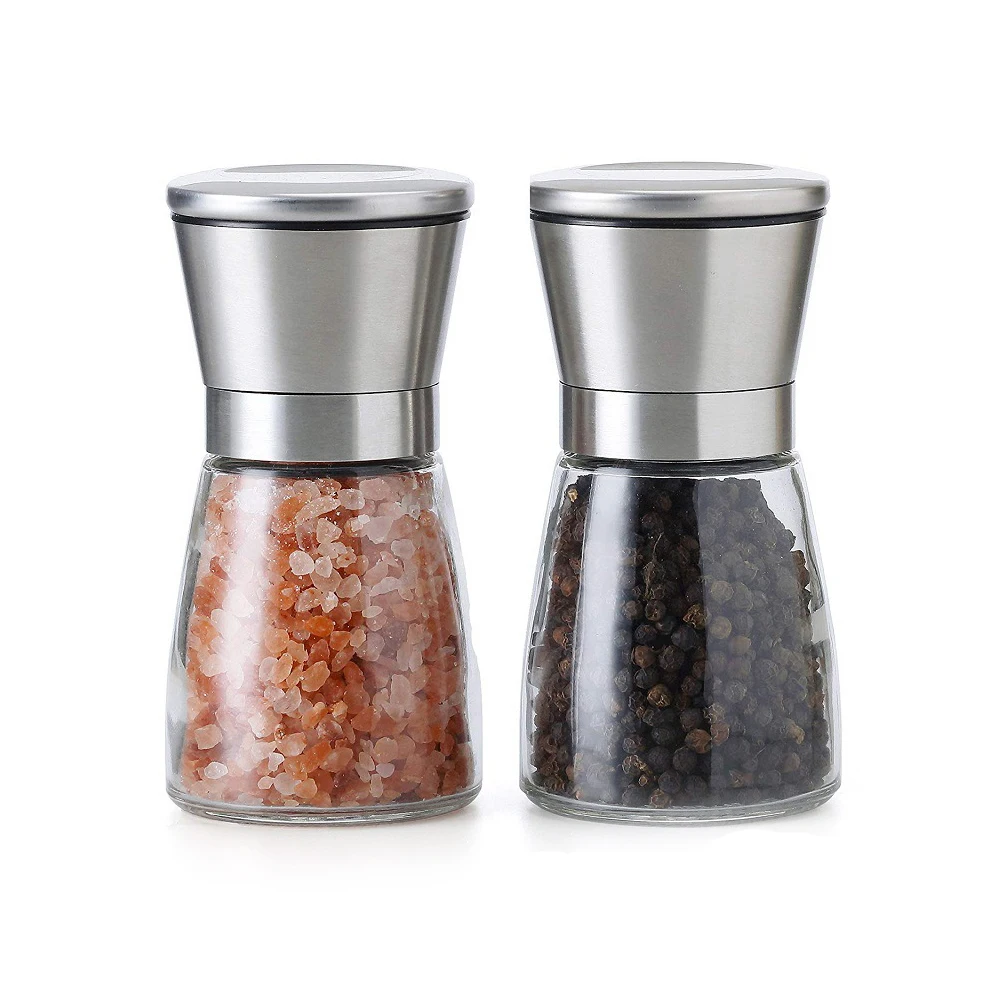 

2pcs Rose Salt Sea Salt Black Pepper Grinder Handmade Stainless Steel Transparent Bottle Salt and Pepper Mills