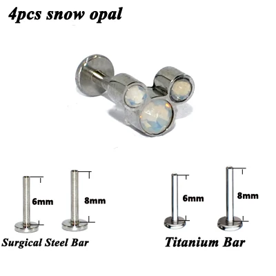 4PCS Snow Opal Gem 4 шт. 16 г G23 Титан и сталь опал CZ драгоценный камень Губная Серьга Бар кольцо Кристалл Шпилька для уха спираль винт подходит топ мода ювелирные изделия - Окраска металла: 4PCS Snow Opal Gem