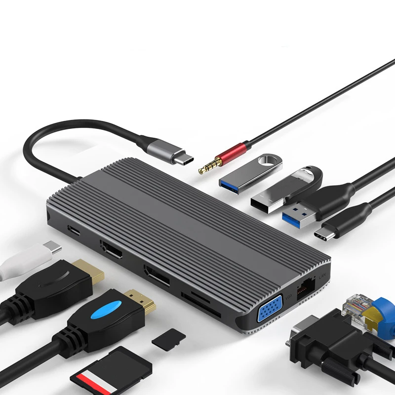 

USB C Docking Station Dual Display, 12-in-1 USB-C Docking Station to Dual 4K HDMI+DP Ports + 2 USB3.0 + USB 2.0 + SD/TF + PD + E
