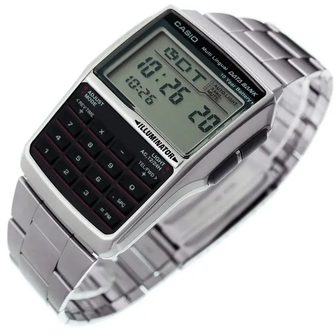 

Casio Retro Databank Watches for Man Steel Cord Vintage Digital Model Casio DBC-32D-1ADF Wristwatch Silver Grey Illuminator
